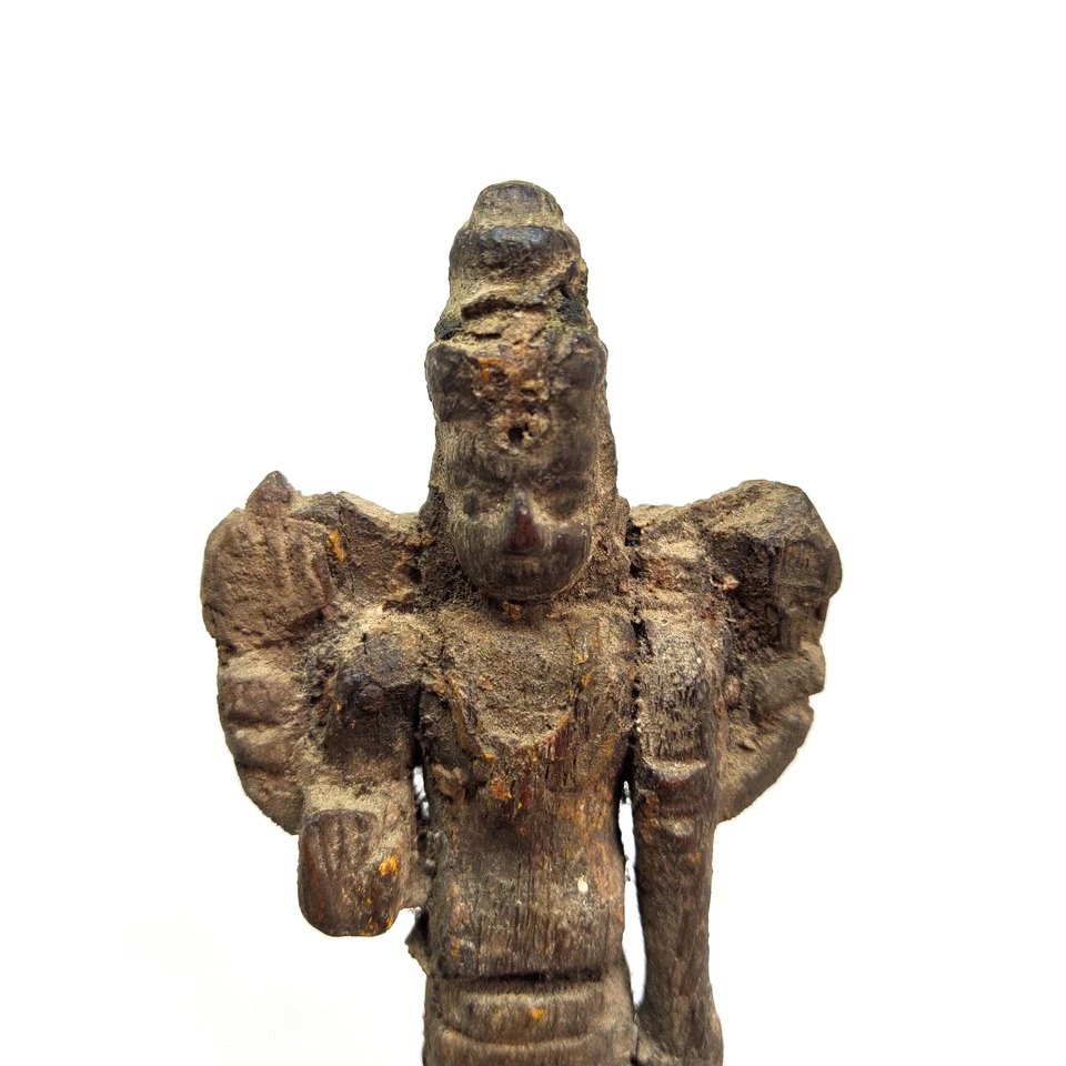 Antigua estatua del Señor Shiva 5" mini dios hindú indio escultura de madera para altar Foto 3 de 4