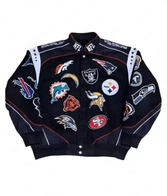 2024 NFL All Teams Black Unisex Bomber Jacket - Stylish Embroidery  Patch Design