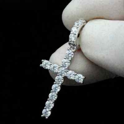 Cross Pendant 14k White Gold Silver Plated Chain