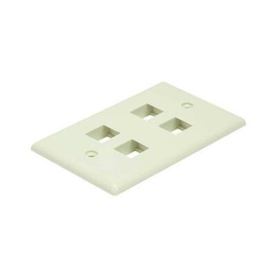 White 4 Port Hole Keystone Jack Flat Wall Plate with Smooth Surface (10/pack)