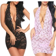 Womens-Sexy-Lingerie-Underwear-Sleepwear-Lace-Babydoll-Dress-Nightwear-G-string