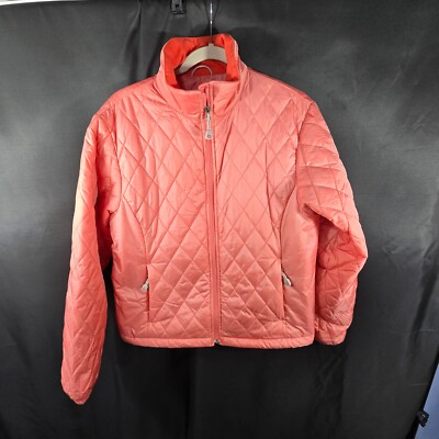 LL Bean Quilted High Neck Lightweight Zip Up Coral Colored Coat Sz. M (see desc)