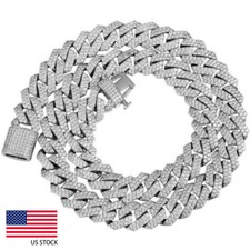 15mm Men's White Gold Plated Iced CZ Out Solid Miami Cuban Link Chain Bracelet