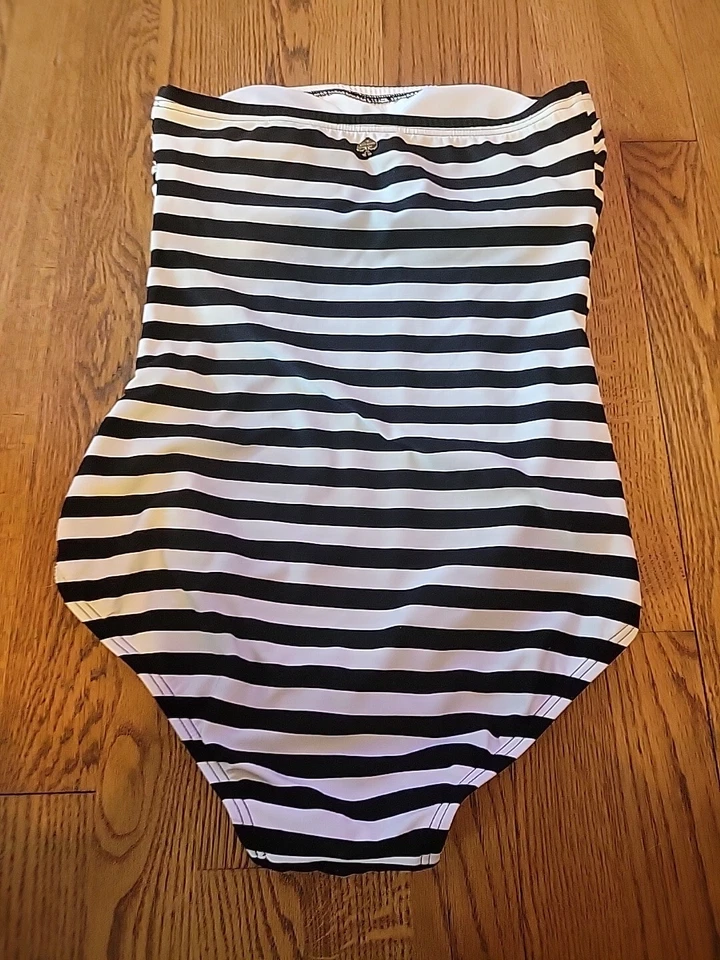 Traje de baño KATE SPADE NY de una pieza a rayas sin tirantes negro/blanco para mujer talla S  Foto 4 de 4