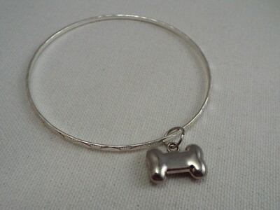 Silvertone Dog Bone Charm Bangle Bracelet (B27) | eBay