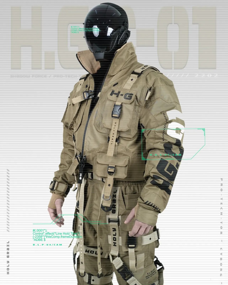 Men's Techwear Beige Gray Jacket Hoodie Full Zip Buckle Holygrail