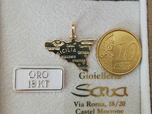 Ciondolo medaglia pendente Sicilia in oro giallo 750 18 kt NUOVO - Foto 3 di 12