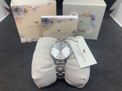 Olivia Burton London Silver & Stainless Woman's Watch OB13BL10 New in Box W/Book