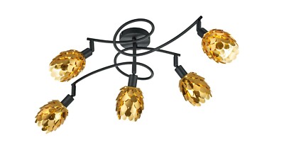 Reality Deckenlampe Tommy schwarz gold 28cm 2x40W E14 LED Stoffschirm R80332079