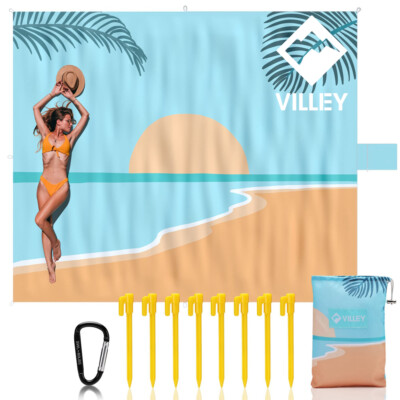 VILLEY Beach Blanket Waterproof Sandproof Beach Mat 128''x108'' for 6-8 Adults NEW