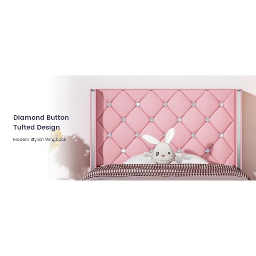 Bed Frame, Upholstered Bed Frame with Diamond Tufted Headboard, - Picture 6 of 11