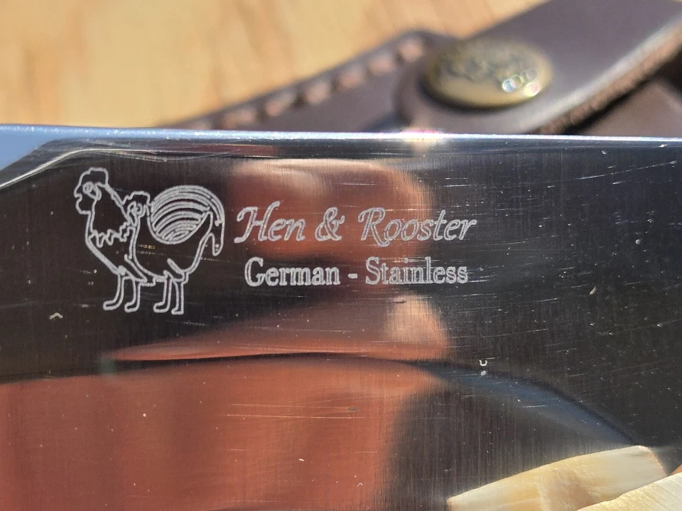 Hen & Rooster Bowie Hunter Knife 5-3/8 Blade Bone Handle HR-4800 w/JF Sheath EXC - Image 3 of 4