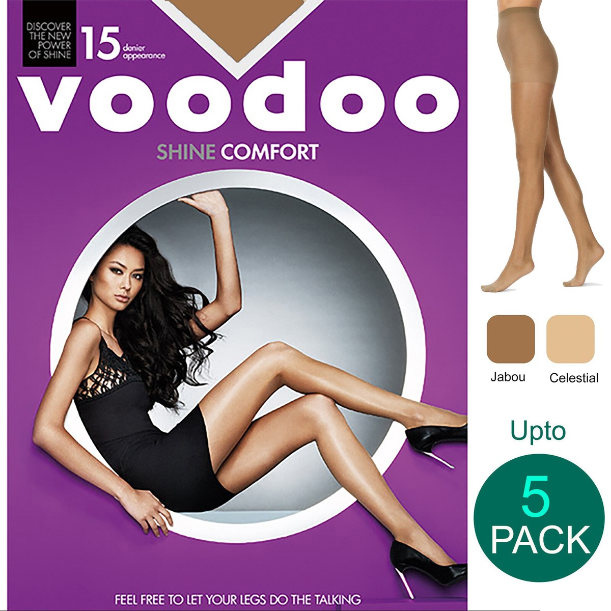 Voodoo Multi-Pack Sheer Pantyhose - Jabou Brown, 15 Denier, Comfort Shine Tights