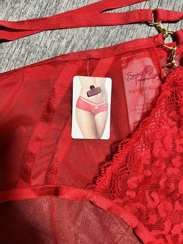 Secret Treasures Vintage Sexy Red Lace Mesh Plus Size 3X 22 Panties Lingerie - Picture 2 of 7