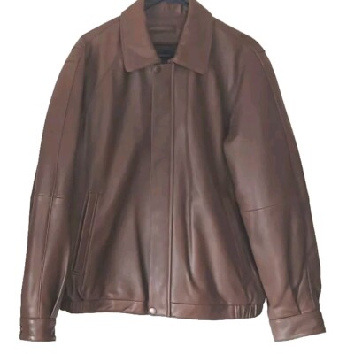 Claiborne Men's Brown Lambskin Leather Long Sleeve Full Zipper