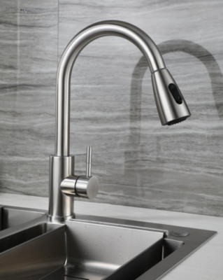 KITCHEN FAUCET SWIVEL DECK MOUNT SINGLE HOLE TAP BRUSHED STAINLESS STEEL BAR NEW