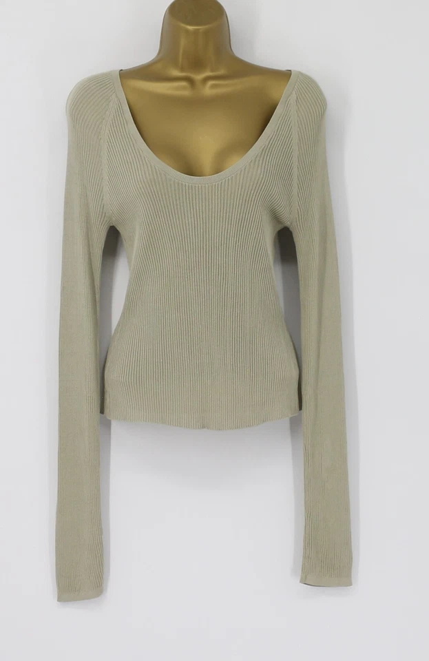 TOTEME SILKY SCOOP NECK WOMENS VISCOSE RIBBED TOP OYSTER GREY XS RRP £315 AD