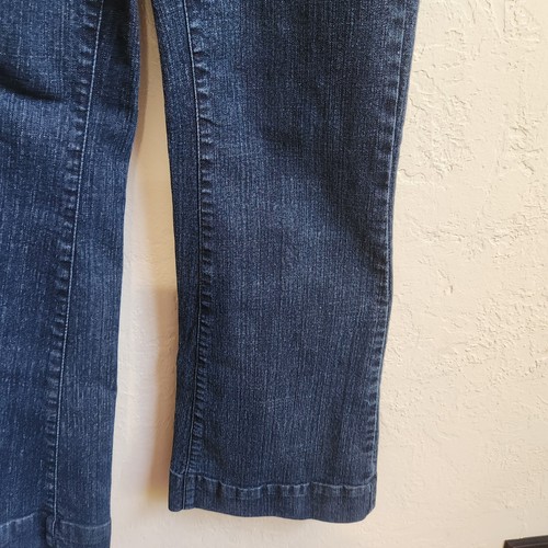 Mixit Jeans Sz 12 Dark Blue Denim Stretch Flare Leg Mid Rise 35" X 30.5" Buttons - Picture 3 of 14