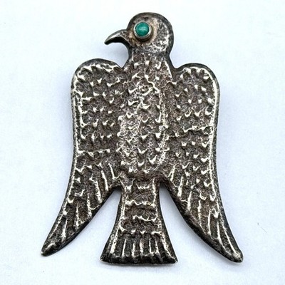 Vintage Navajo Native Thunderbird Turquoise Sandcast Silver Pin Brooch