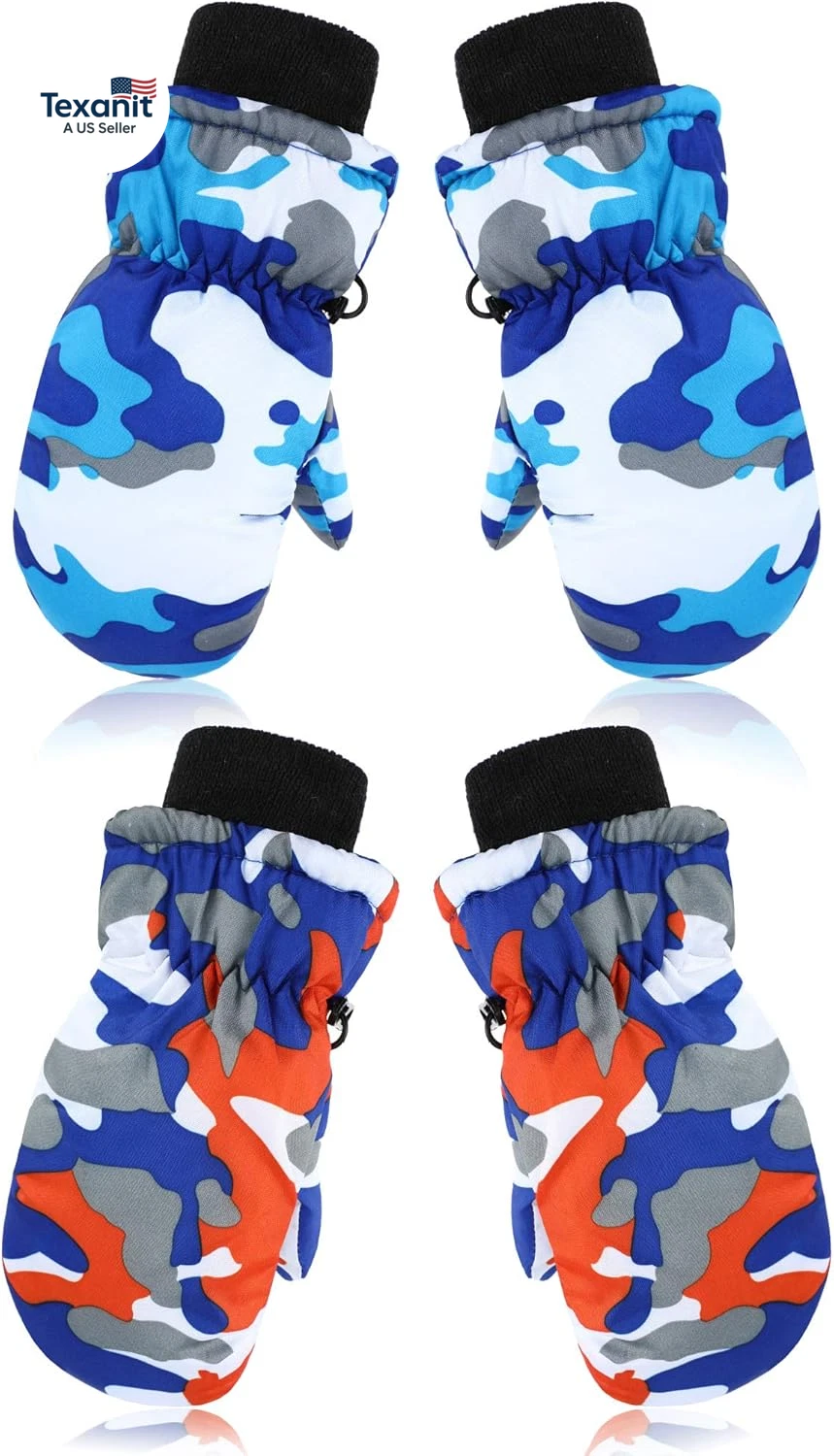 2/6 Pairs Winter Snow Mittens Kids Unisex Waterproof Warm Ski Gloves for Childre