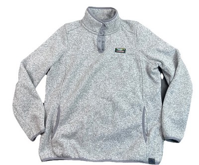 LL Bean Women's Sweater Fleece Snap Placket Mock Neck Gray Heather Pullover L