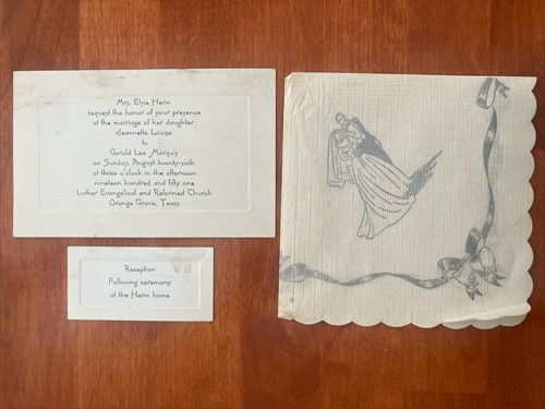 Crepe Napkin And Wedding Invitation 1940s Ephemera Lot Bride Groom Scalloped