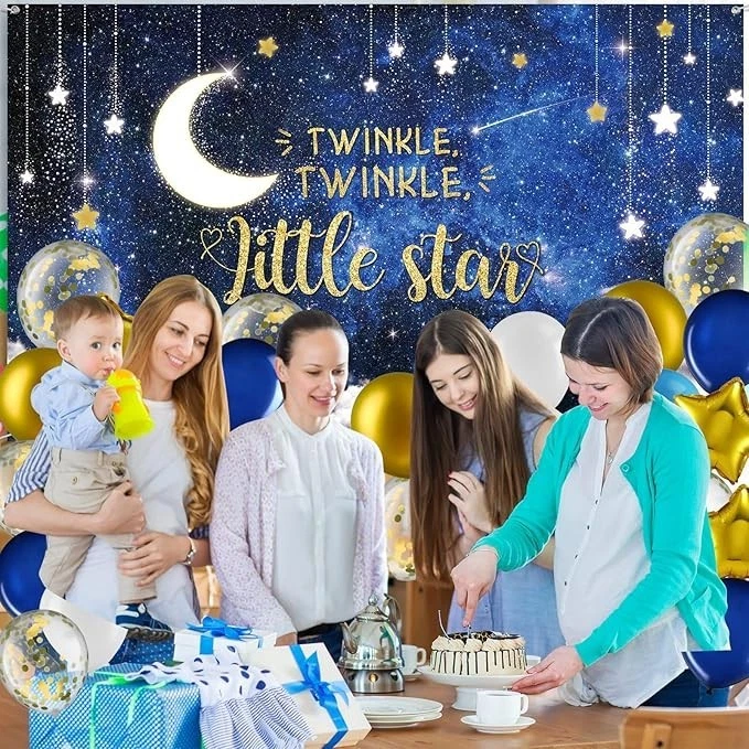 Twinkle Twinkle Little Star Baby Shower Decoraciones Azul Marino Blanco Confeti Gol Foto 4 de 4