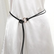 Black Cord Tie Waist Belt Gold O Ring Skinny Fashion Dress Belt for Women
