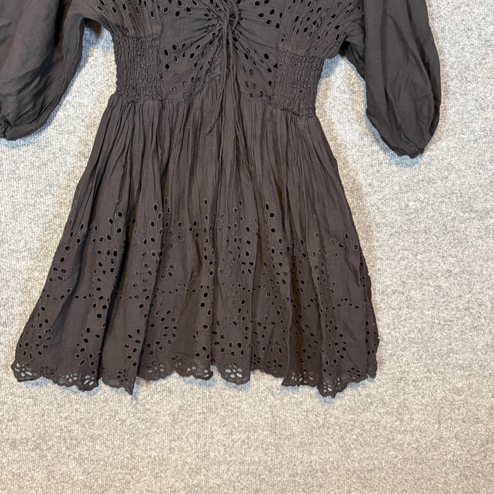 Free People Dress Womens Medium Black Eyelet Lace Dress Boho Mini - Image 3 of 4