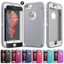 For Apple iPhone 6s Plus Rugged Shockproof Case Protective Cover/ Tempered Glass