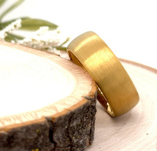 8mm Gold Tungsten Engagement Band Brushed Beveled Edges Ring For Christmas Gifts