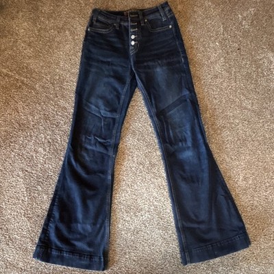 Rock & Roll Women s High Rise Trouser Jeans Dark Wash Blue Western