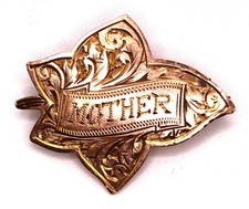 Antique, Victorian, Soild 9ct Rose Gold, Ivy Leaf 'MOTHER' Brooch, Marked 9CT