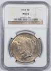 1923 NGC MS 65 Peace Silver Dollar, Philadelphia Mint