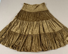 Vtg Y2K Skirt Gold Velvet Midi Tiered MED Whimsigoth Boho Fairy Grunge Witchy
