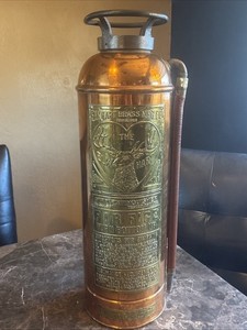 Antique Elkhart Fire Extinguisher RIVITED COPPER & BRASS Stag Motif 307128