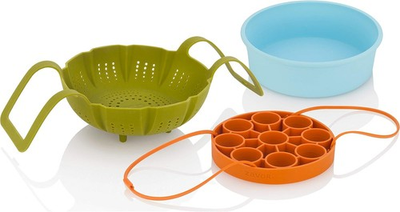 #ad Zavor Chef Silicone 3 Piece Set w Baking Dish Steamer Basket Egg Rack NIB $19.25