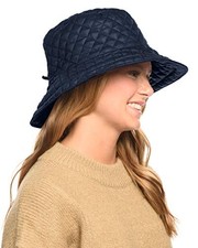 Foldable Water Repellent Quilted Rain Hat w/Adjustable One Size Navy
