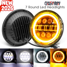 Pair 7 Round Led Headlights Hi/Lo Beam Amber DRL Halo Fit Chevy Truck Camaro C10