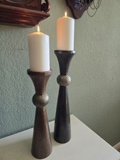 Tall Midcentury Style Pillar Candle Holders Metal Clad