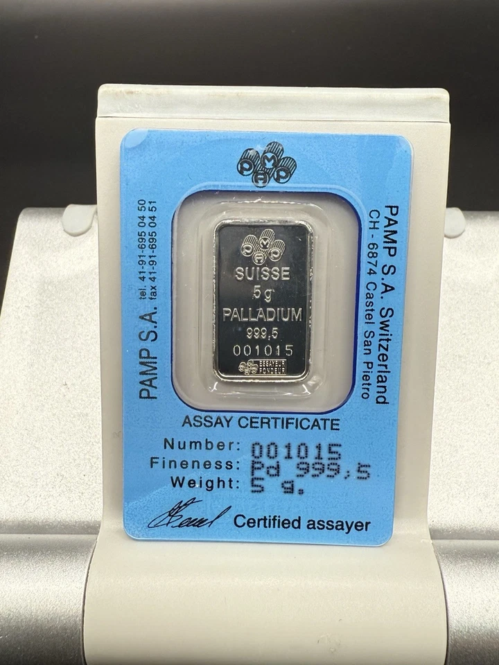 Barra de paladio PAMP Suisse Estatua de la Libertad 5 gramos 999,5 ensayo fino sellado Foto 2 de 2