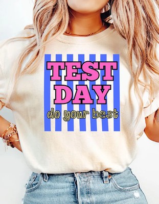 Test Day Teacher Team Striped Comfort Tee School Exam Prep Educator