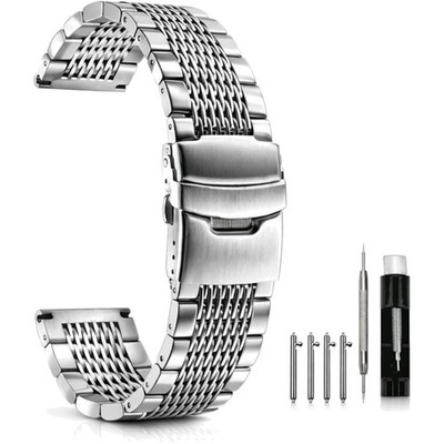 Kai Tian Silber Schwarz  Metall Uhrenarmband Mesh Uhrenband für Männer Frauen...