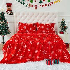 Luxury Christmas Faux Fur Bed Sheets Set, Ultra Soft  Cozy for Winter, Queen