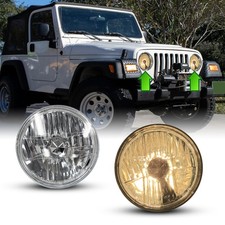 7 Round Head Lights Clear Lens Headlamp Chrome Housing Front Lamps Bulbs