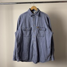 VTG Carhartt Work Shirt Jacket Duck Canvas Flannel Lined Mens Size L Blue USA