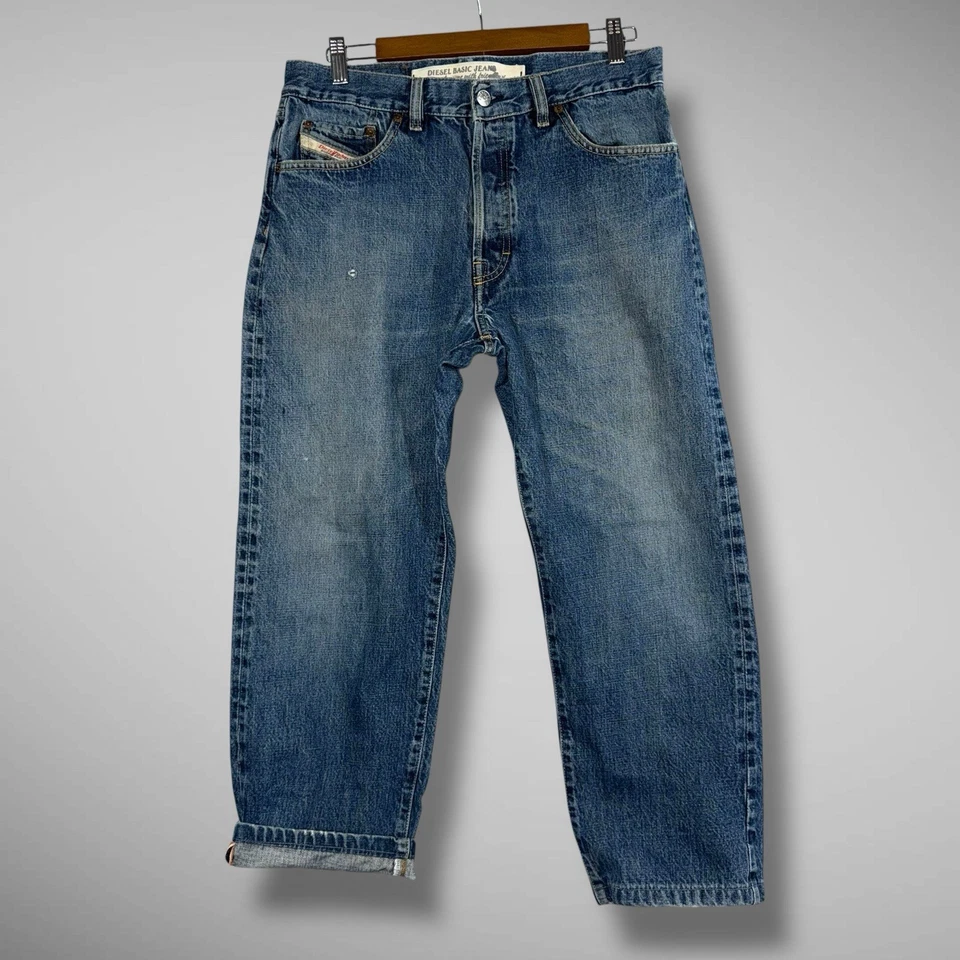 Pantalones de mezclilla vintage Diesel ribete verdadero adulto 31x25 azul Keetar pierna recta RARO Foto 2 de 4