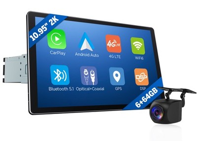 Android 6+64G 10.95''Car Stereo Head Unit GPS Navi Radio 1Din Touch Apple CarPlay