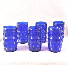 Vtg Francesinho Brazil Cobalt Blue Juice Glasses 10oz MCM Diamond Pattern Set 6