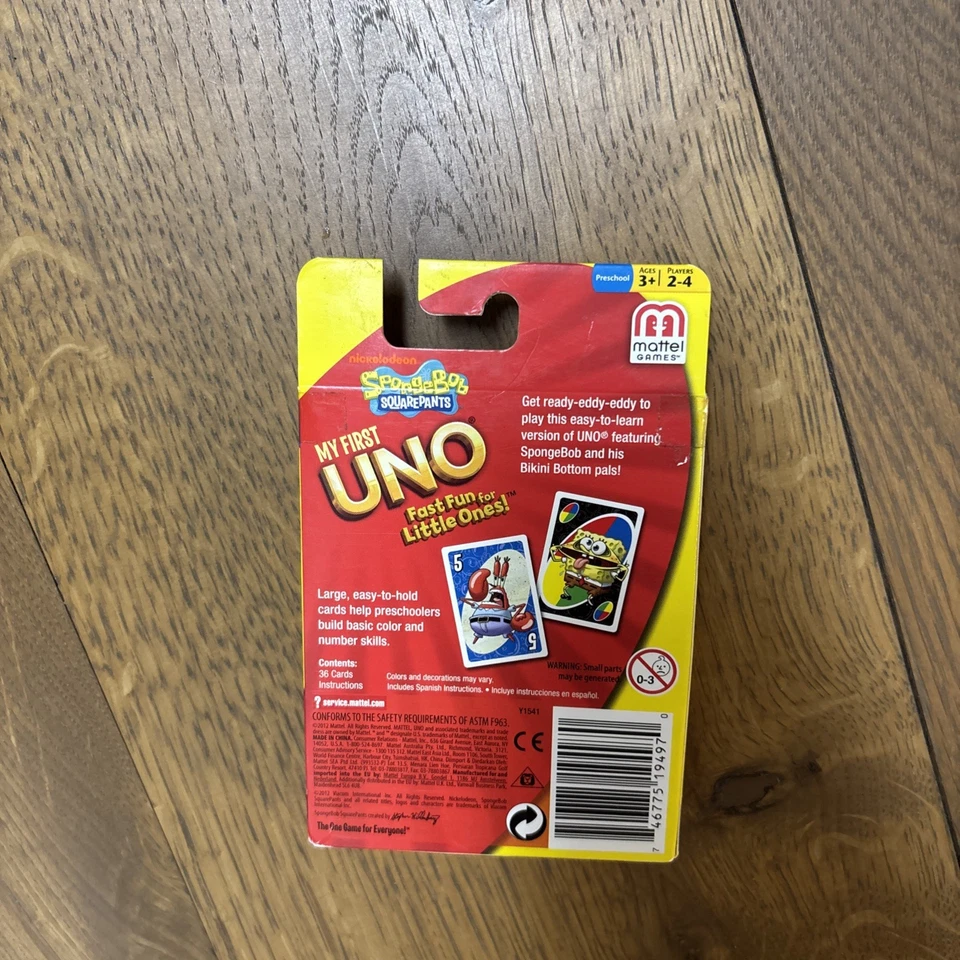 NEW My First UNO Spongebob Squarepants King Size Card Game Preschool Mattel RARE - Image 3 of 3